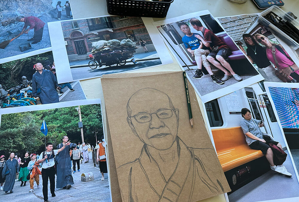 Tekening gemaakt nav straatfotografie als illustratie bij blog Ik geloof niet in inspiratie