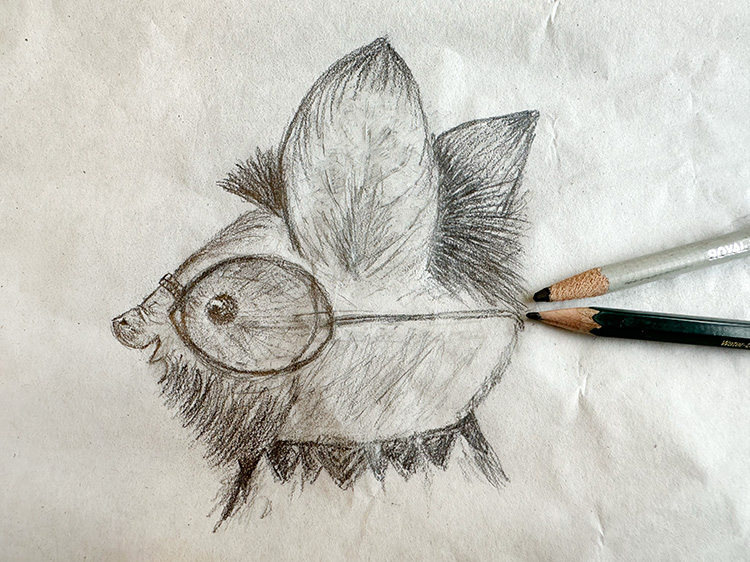 Beestje-herfstblaadjes Het resultaat van mijn creatieve oefening: een gek karaktertje